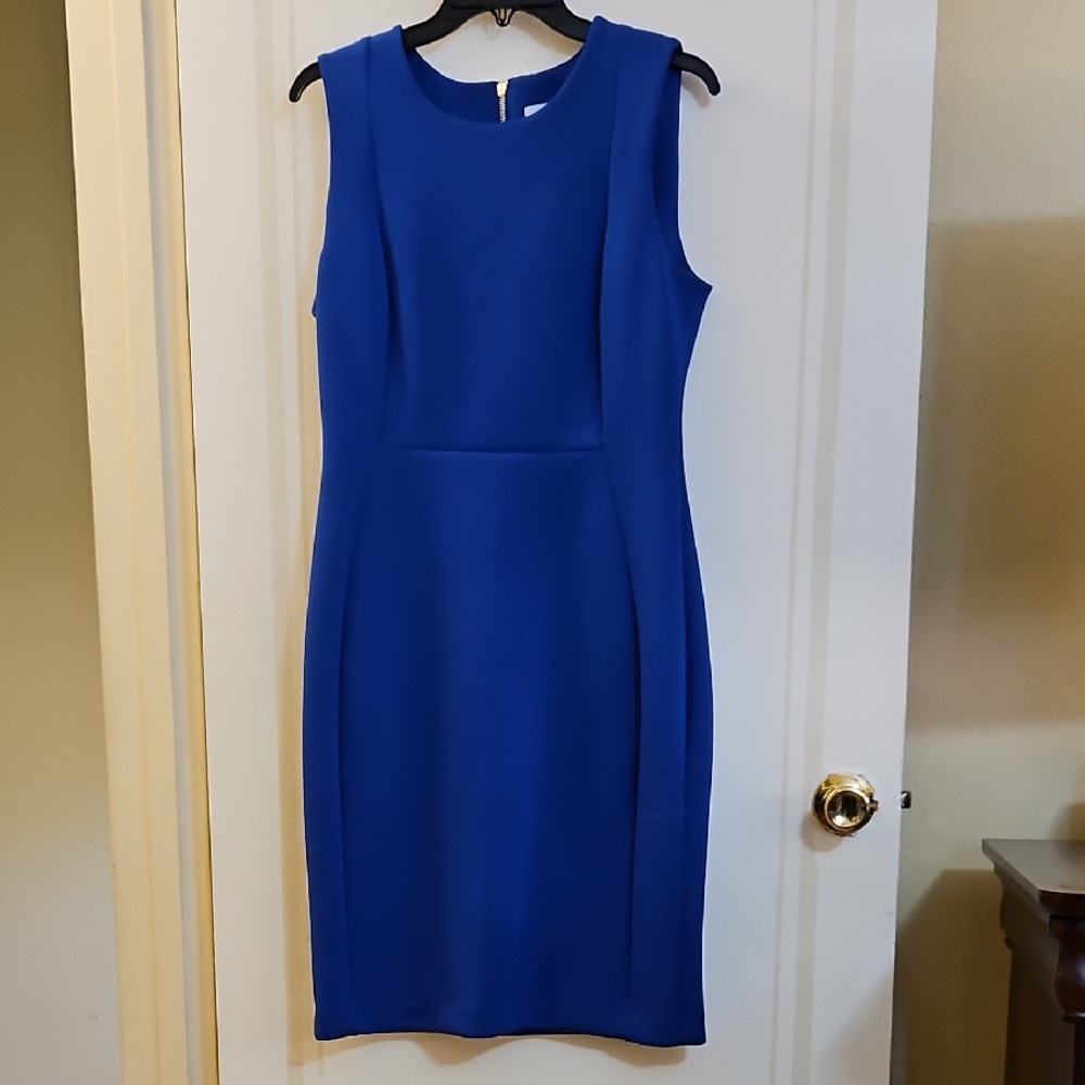 Calvin Klein Blue Sleeveless Crew Neck Sheath Dress